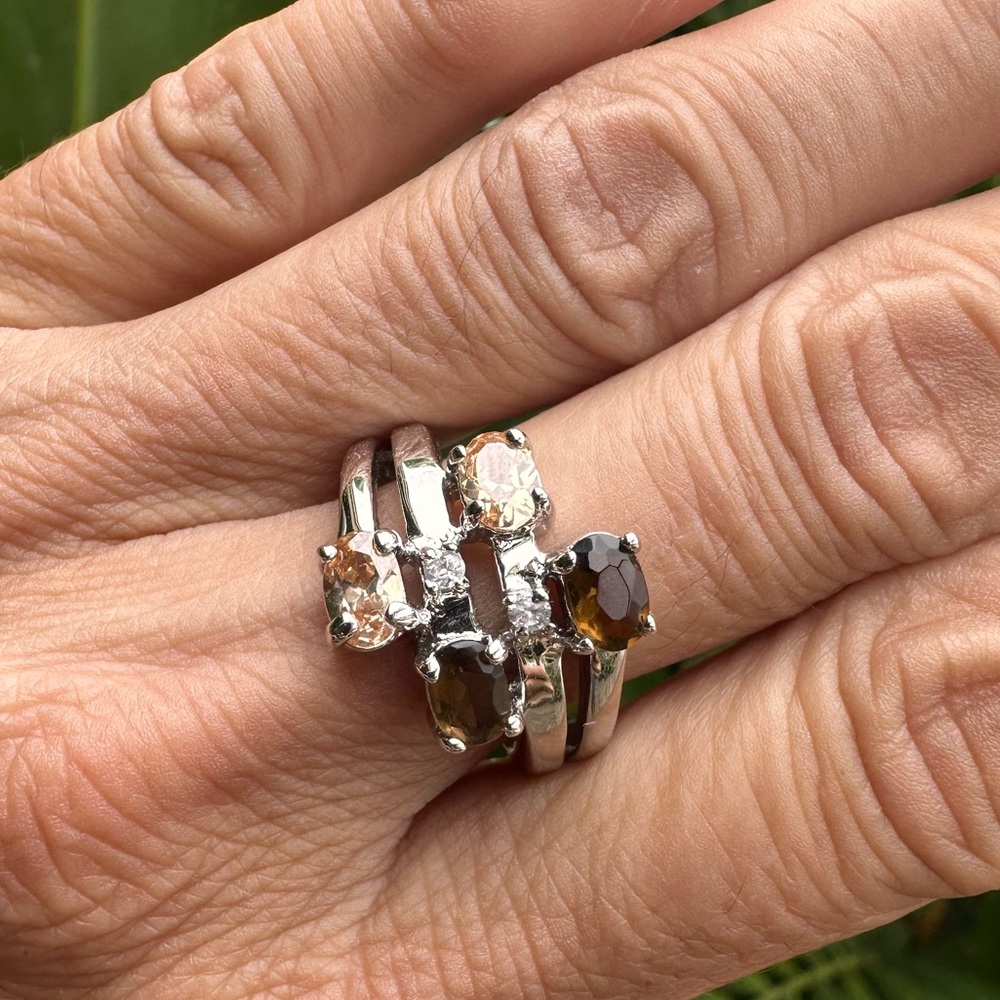 Swarovski Multi Crystal Citrine & Topaz colored Sterling Silver Ring, 7.5